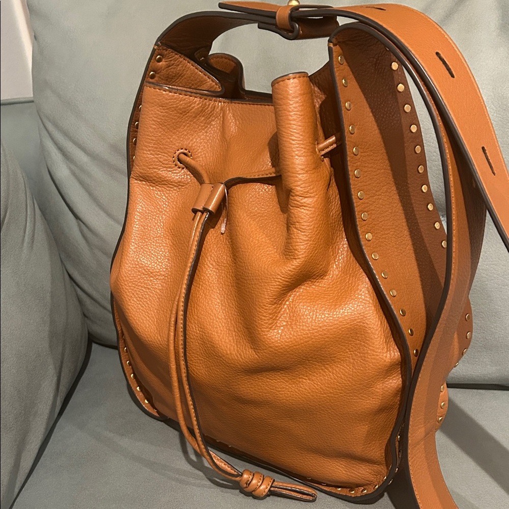 Rebecca Minkoff Nanine Leather Drawstring Brown Pebbled Leather Bucket Bag EUC - Picture 3 of 9